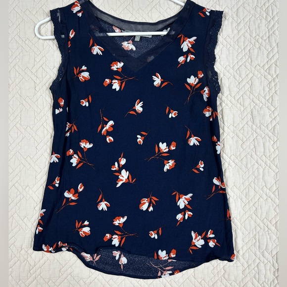 Daniel Rainn Navy Sleeveless Lace Trim Blouse - Picture 2 of 8